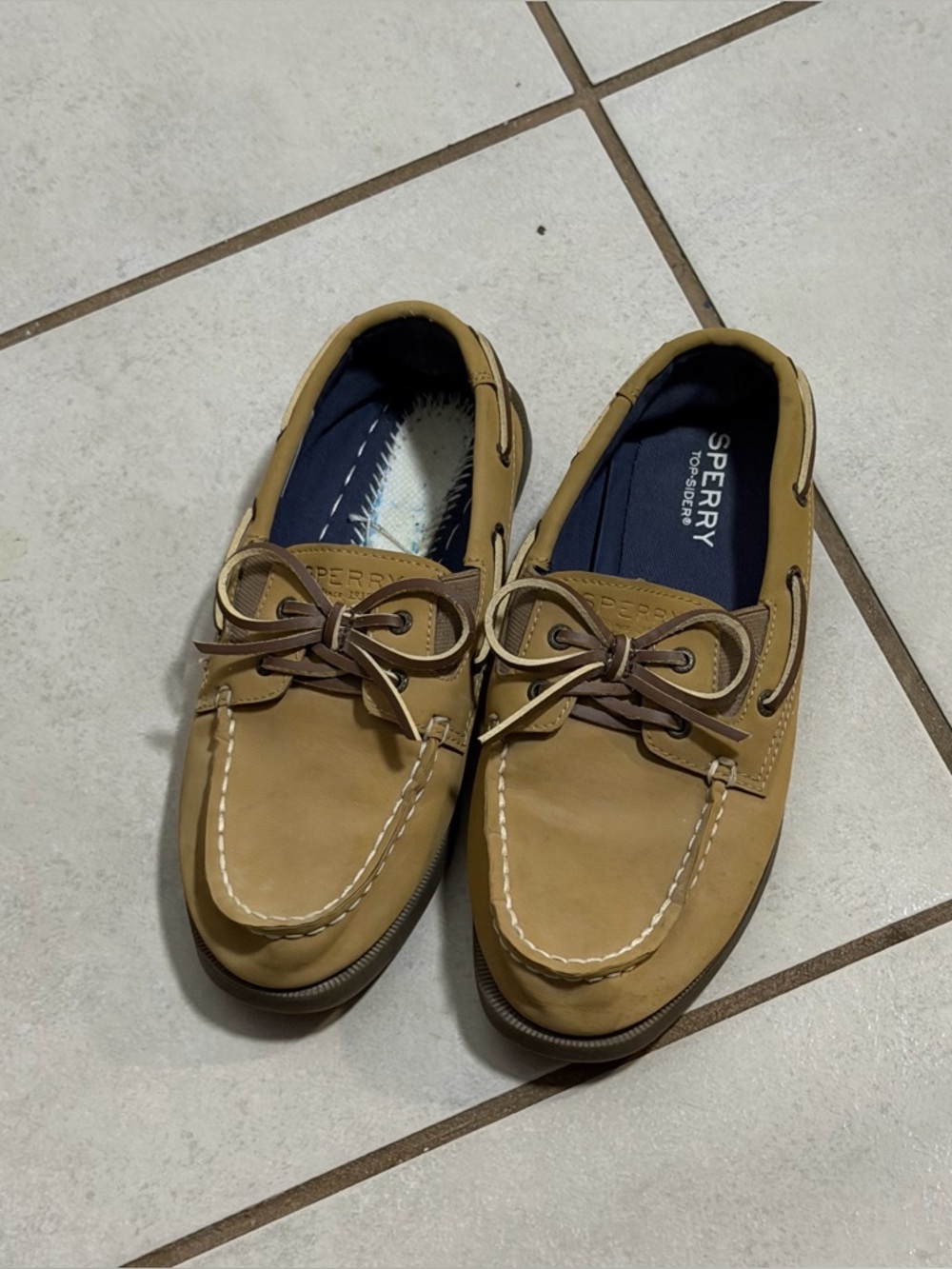 Sperry Top- Sider Kids Boys Beige Tan Outdoor Leather Boat Shoes Slip On size 3